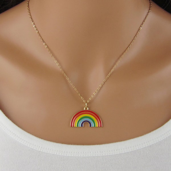Rainbow Necklace - Gay Pride Jewelry -  Lesbian Necklace - LGBT Necklace - Enamel Rainbow Pendant - LGBTQ