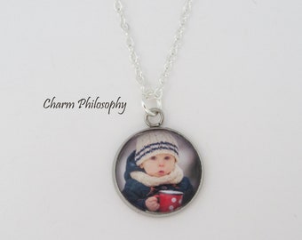 Custom Photo Necklace - Personalized Jewelry - Silver Picture Necklace - Antique Silver Toned Jewelry - Gifts for Mom