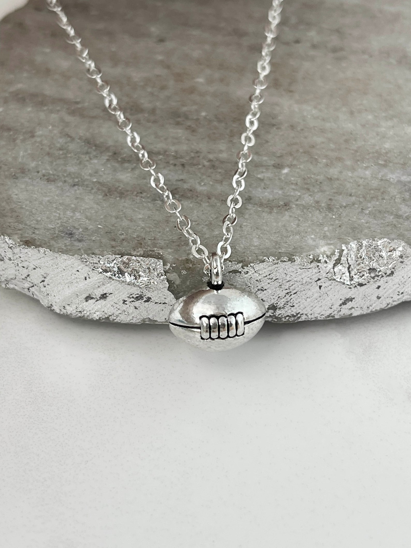 Rugby Ball Necklace Antique Silver Pewter Jewelry Small Etsy