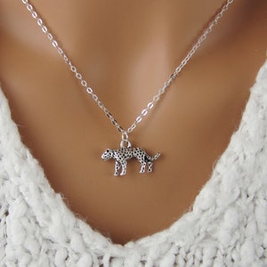 Cheetah Necklace - Leopard Necklace - Big Cat Necklace - Antique Silver Leopard Charm - African Animals Jewelry