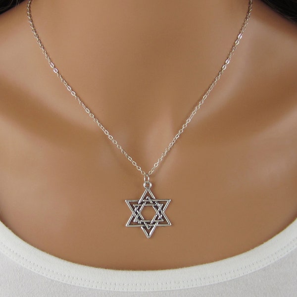 Unique Star of David Necklace - Antique Silver Jewelry - Jewish Jewelry - Star of David Charm