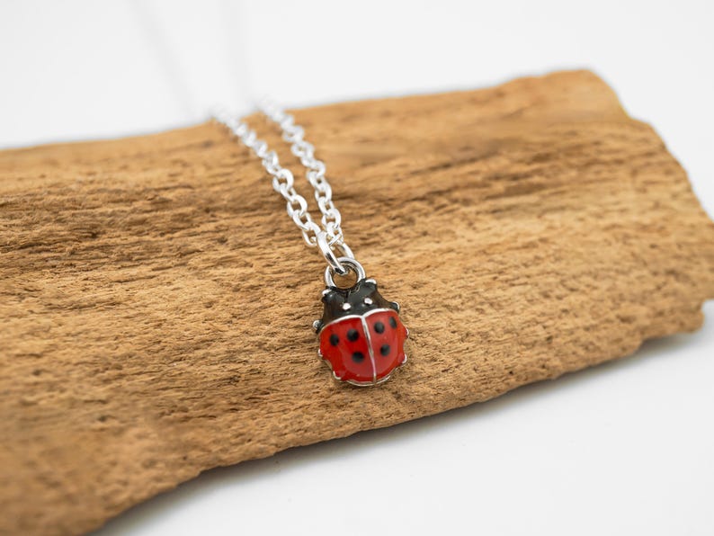 Small Ladybug Necklace, Earrings or Keychain - Enamel and Silver Lady Bug Charm Pendant - Insect Jewelry bild 4