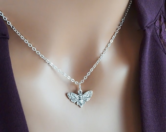 Silver Moth Necklace - Death's Head Hawkmoth Charm Necklace - Antique Silver Insect Jewelry - Moth Jewelry - Moth Gifts