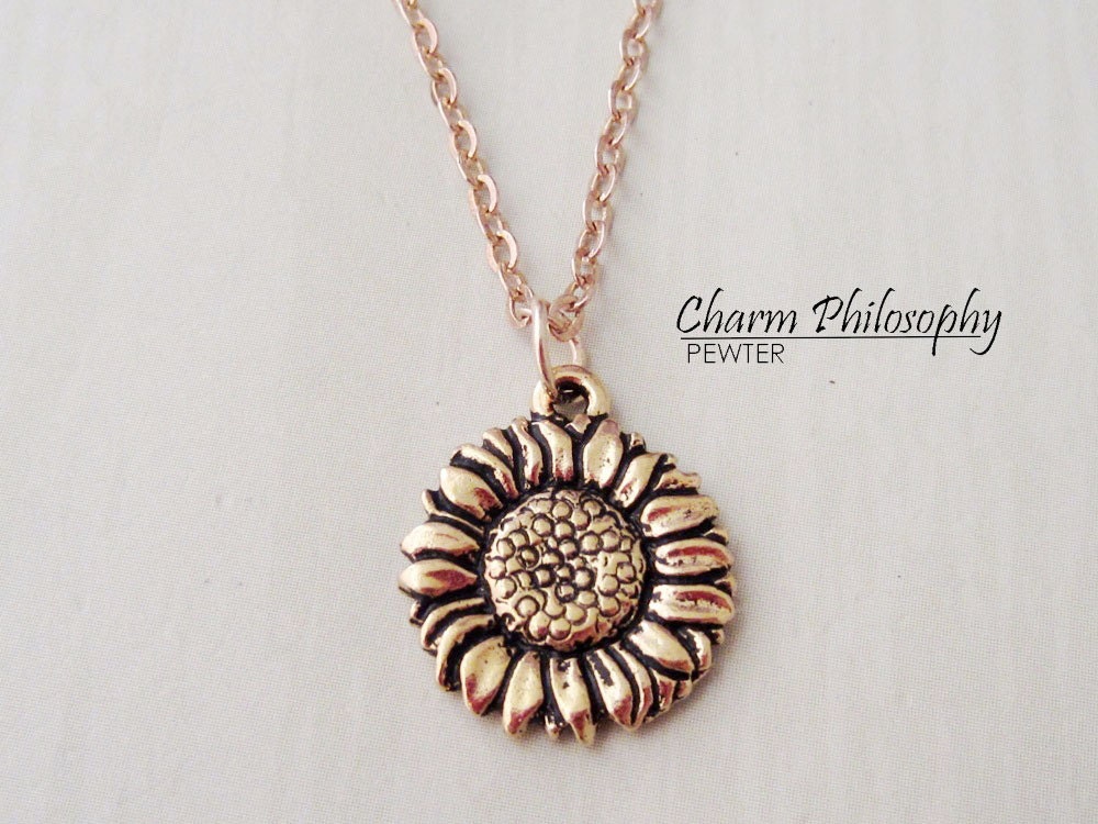 Gold Sunflower Necklace Flower Jewelry Antique Gold Pewter Etsy