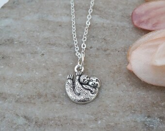 Sloth Necklace - Sloth Mom and Baby Charm Necklace - Antique Silver Jewelry - Silver Sloth Jewelry - Mother's Day Necklace for Mom