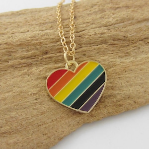 Rainbow Heart Necklace - Gay Pride Jewelry -  Lesbian Necklace - LGBTQ Gifts - Gold and Enamel Rainbow Pendant