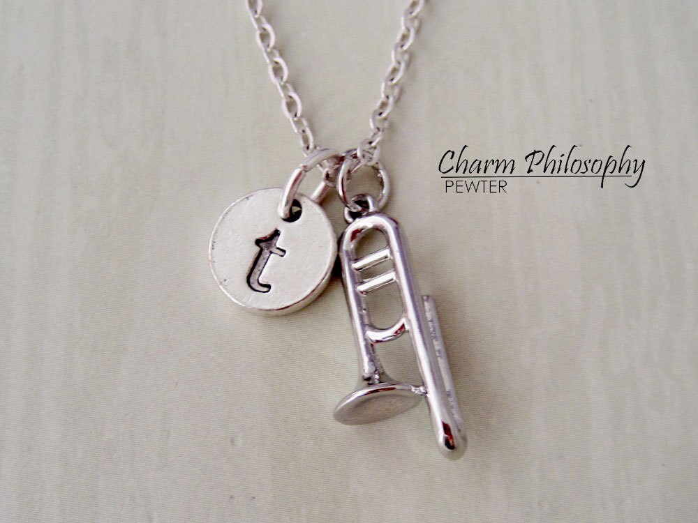 Trombone Necklace Instrument Charm Silver Band Jewelry Etsy