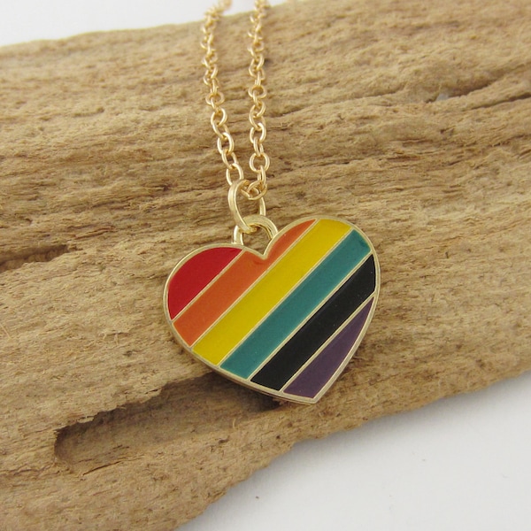 Rainbow Heart Necklace - Gay Pride Jewelry -  Lesbian Necklace - LGBTQ Gifts - Gold and Enamel Rainbow Pendant