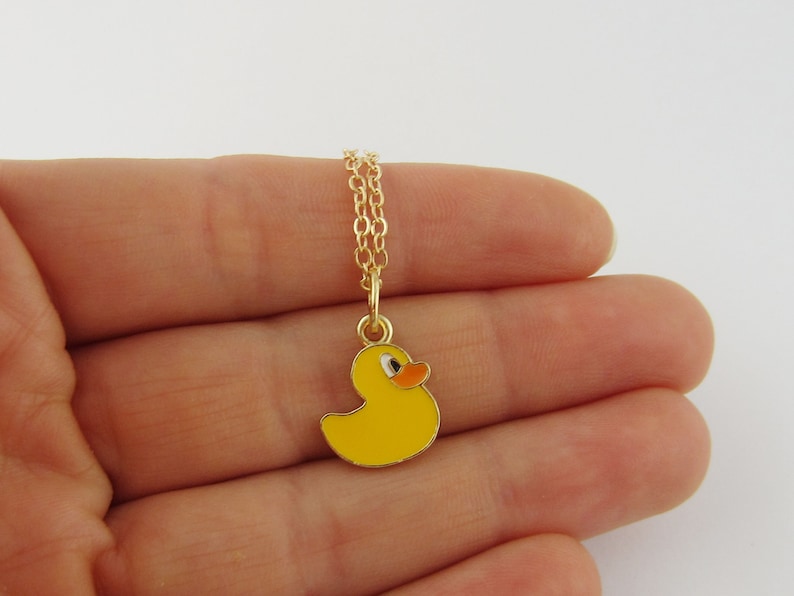 Toy Duck Monogram Initial Necklace Rubber Ducky Necklace Yellow Epoxy Rubber Duck Charm Antique Gold and Enamel Duck Jewelry