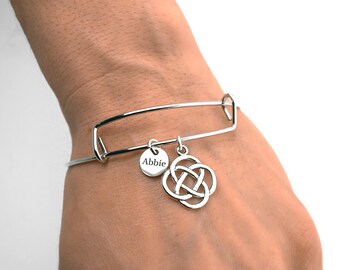 Celtic Knot Charm Bracelet - Adjustable Bangle, Personalized Initial or Name Charm