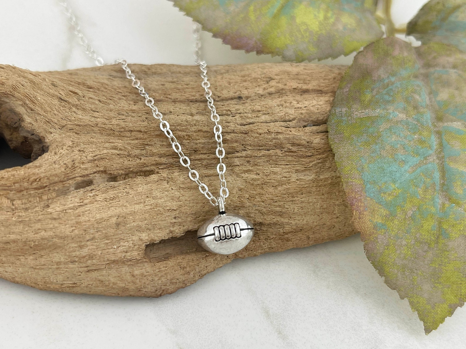 Rugby Ball Necklace Antique Silver Pewter Jewelry Small Etsy