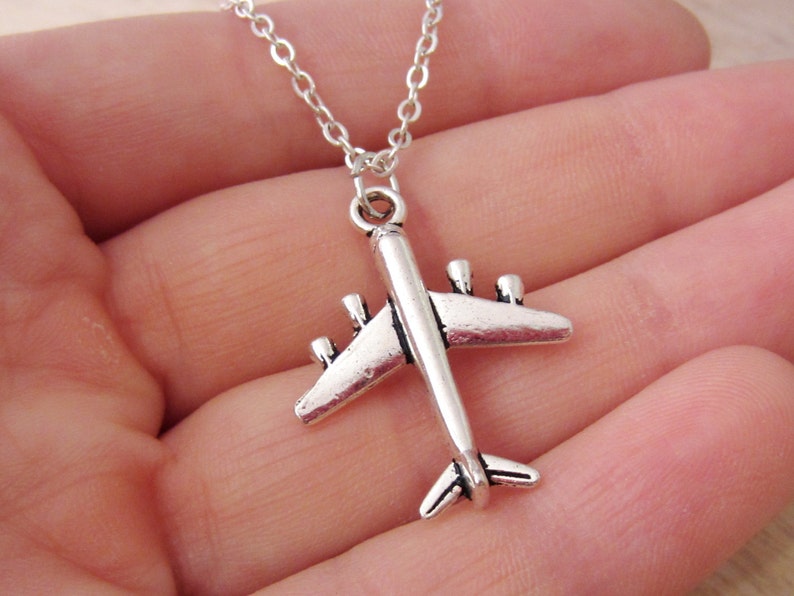 Airplane Necklace Antique Silver Jewelry Boeing 747 Charm Etsy Canada