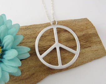 Large Peace Sign Necklace - Hippie Necklace - Boho Jewelry - Peace Sign Charm - Hippie Jewelry - Bohemian Jewelry - Antique Silver Jewelry