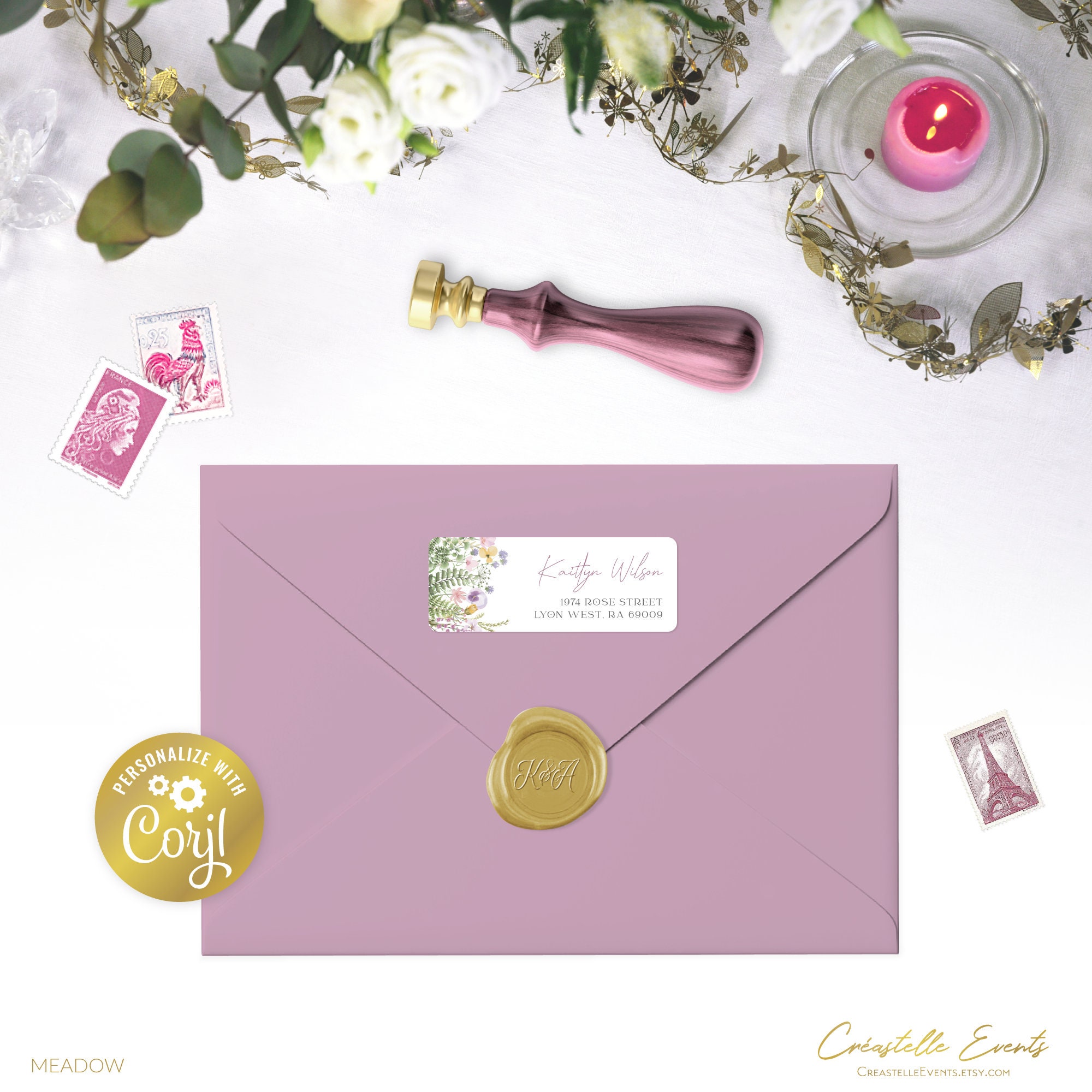 Boho Christmas Address Label, Lavender Purple Pink Blush Teal