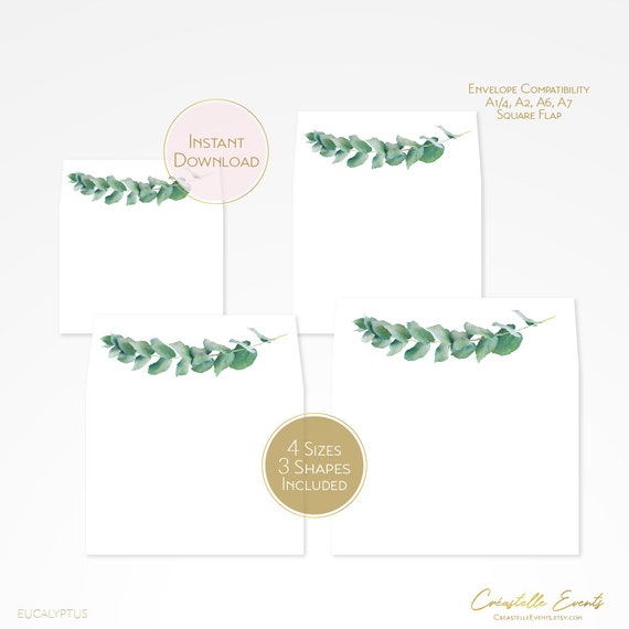 PS323-06 A7 Invitation /& A1 Reply Card Envelope Wedding Invitation Envelope Template Eucalyptus Greenery Wedding Envelope
