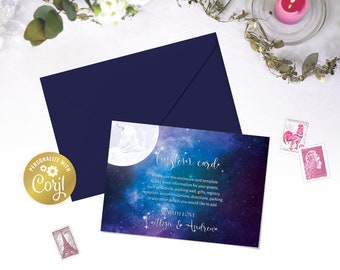 Moon editable custom card, night sky printable, wedding insert template, celestial wedding, galaxy, digital enclosure, corjl template