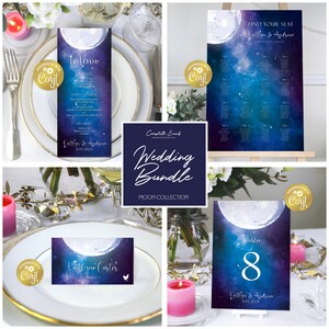 Moon wedding template bundle, night sky large wedding invitation suite, celestial wedding, galaxy printable stationery, corjl template immagine 4