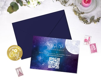 Moon RSVP editable card, night sky printable wedding insert template, celestial wedding, galaxy digital enclosure, corjl template