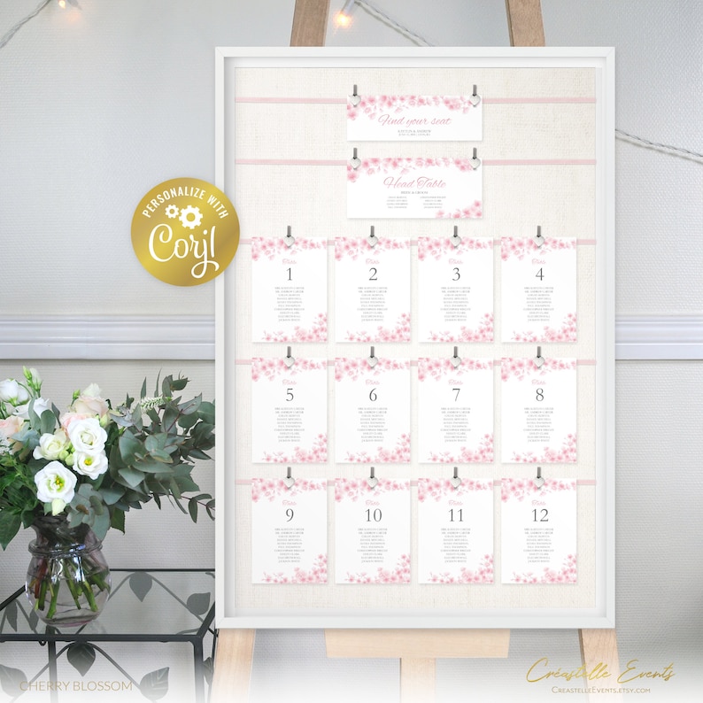Cherry Blossom Seating Chart Template Pink Sakura Seating Etsy
