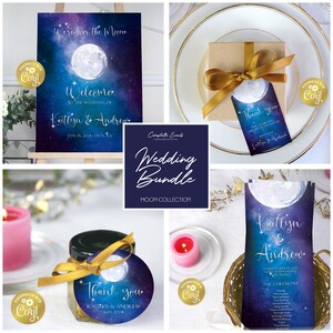 Moon wedding template bundle, night sky large wedding invitation suite, celestial wedding, galaxy printable stationery, corjl template immagine 5