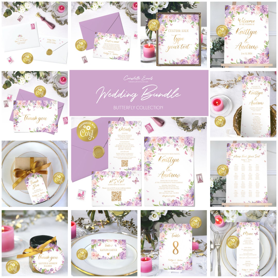 Butterfly wedding template bundle gold and lavender large Etsy France