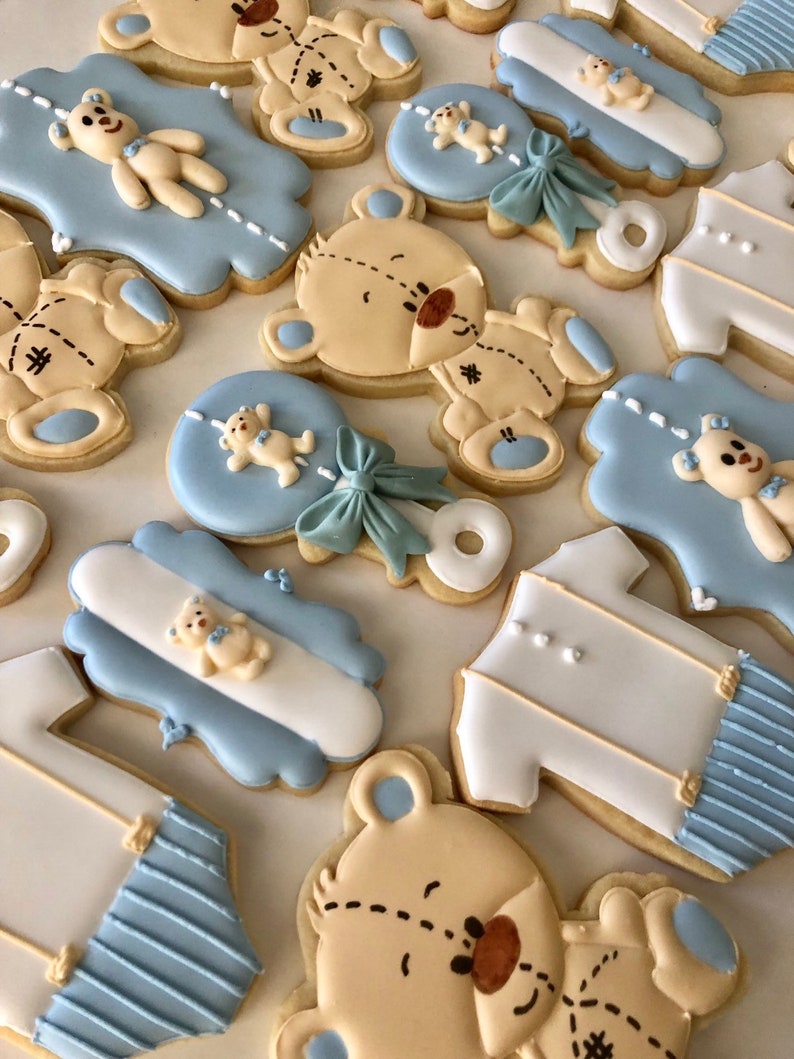 Teddy Bear Baby Shower Sugar Cookies Baby Shower Cookies Etsy