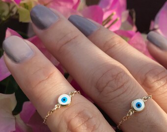 Evil Eye ring Gold Chain ring Evil Eye Jewelry Gold Ring Gold midi Ring Delicate ring dainty ring Delicate Chain Ring Tiny Ring Silver ring