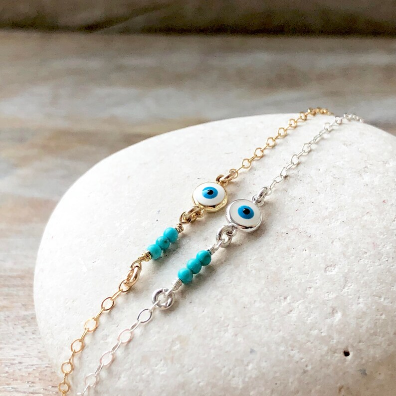Gold Anklet Evil Eye Anklet Layering Anklet Gold filled Anklet Sterling Silver Beach Anklets Valentines Gift Summer Anklet Turquoise Anklet