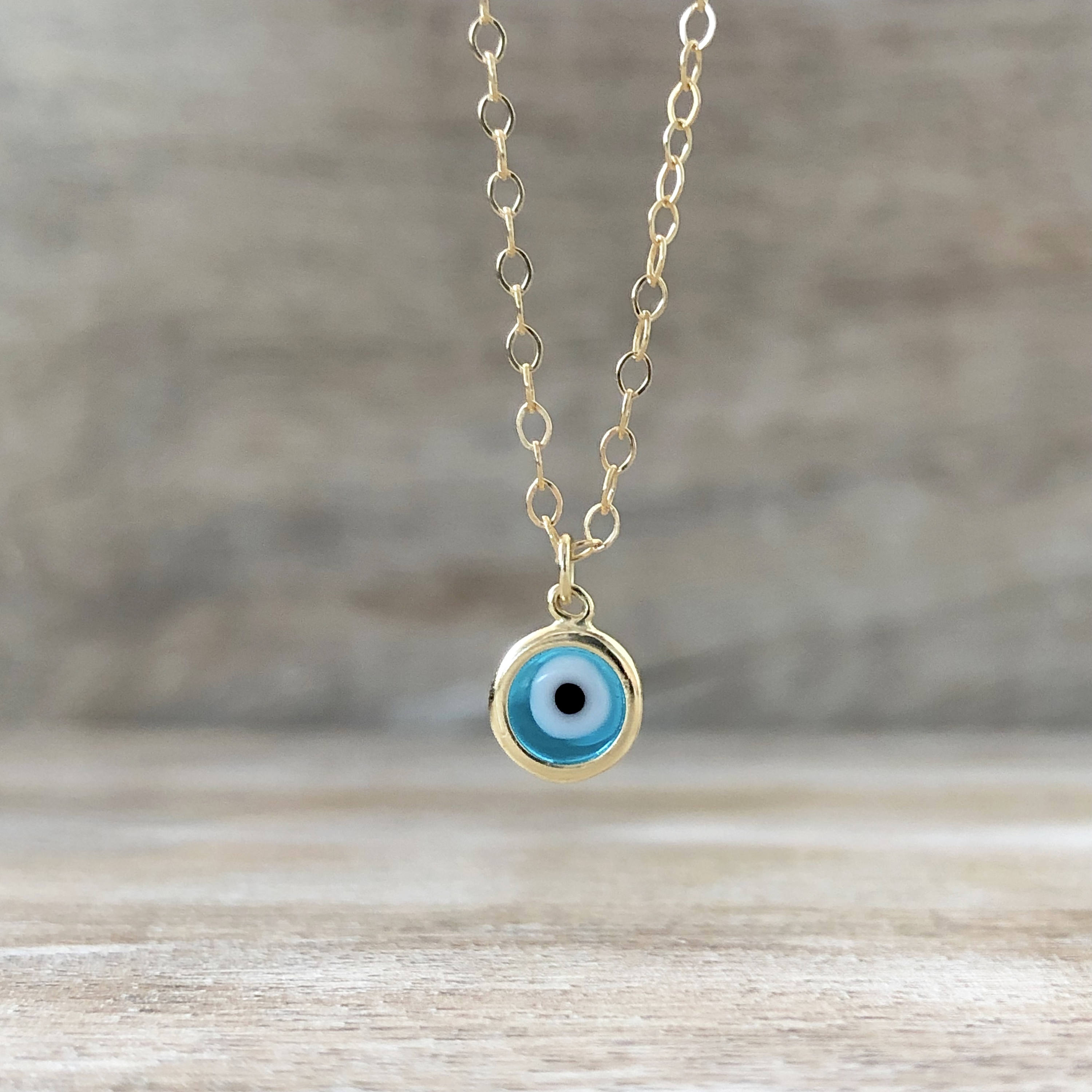 Tiny Gold Evil Eye Necklace Blue Evil Eye Pendant Baptism Etsy