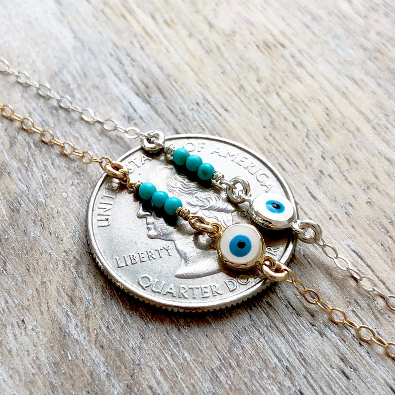 Gold Anklet Evil Eye Anklet Layering Anklet Gold filled Anklet Sterling Silver Beach Anklets Valentines Gift Summer Anklet Turquoise Anklet