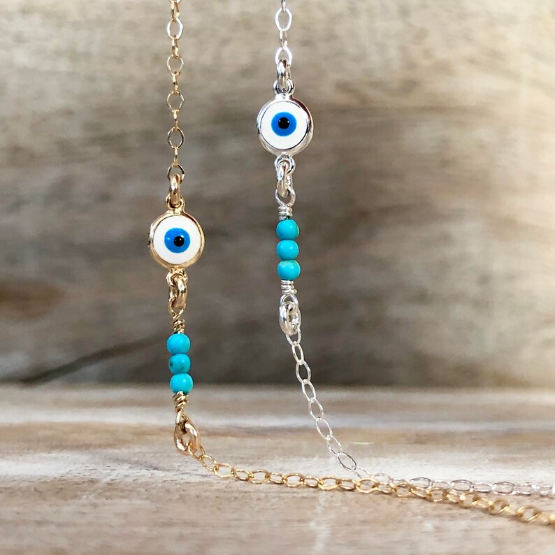 Gold Anklet Evil Eye Anklet Layering Anklet Gold filled Anklet Sterling Silver Beach Anklets Valentines Gift Summer Anklet Turquoise Anklet