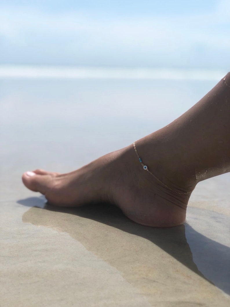 Gold Anklet Evil Eye Anklet Layering Anklet Gold filled Anklet Sterling Silver Beach Anklets Valentines Gift Summer Anklet Turquoise Anklet