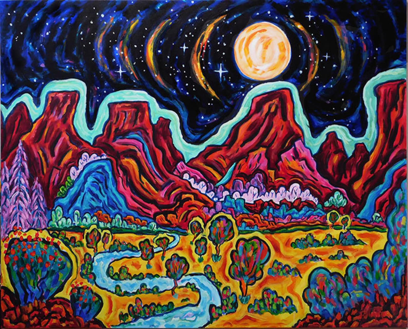 New Mexico Moon Wall Art Impressionism New Mexico Etsy
