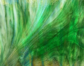 May include: Abstract art featuring a swirling pattern of green, blue, and yellow colors. The colors are blended together to create a unique and eye-catching design.