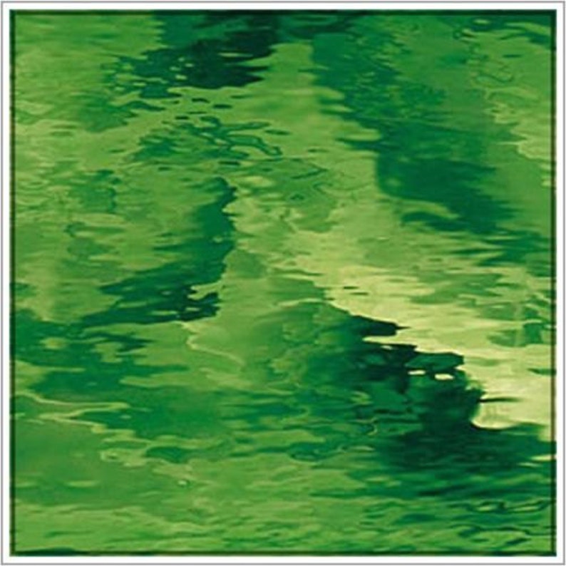 May include: Abstract image of rippling water in shades of green. The surface reflects light, creating a dynamic pattern of light and shadow. The overall effect is a sense of depth and movement, evoking a natural, organic feel.