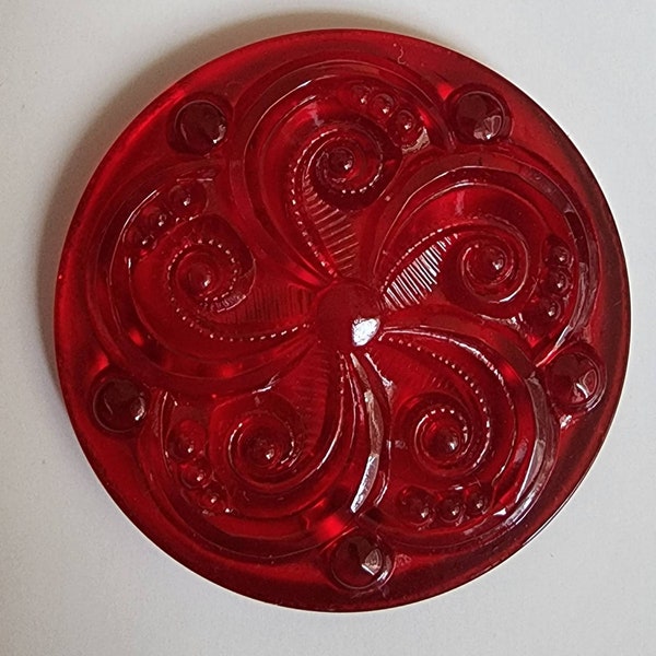 Round Swirly Jewels- German Made- Trans Dark Red- 35mm- Stained Glass and Lead