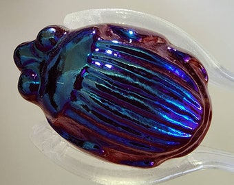 Iridescent Scarab Beetle No Rim Jewels- German Made- Trans Dark Red- 36mm x 19mm- Stained Glass and Lead