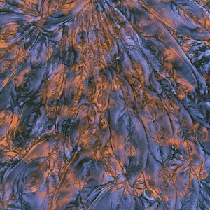 May include: Abstract art print with swirling patterns in shades of purple and orange.