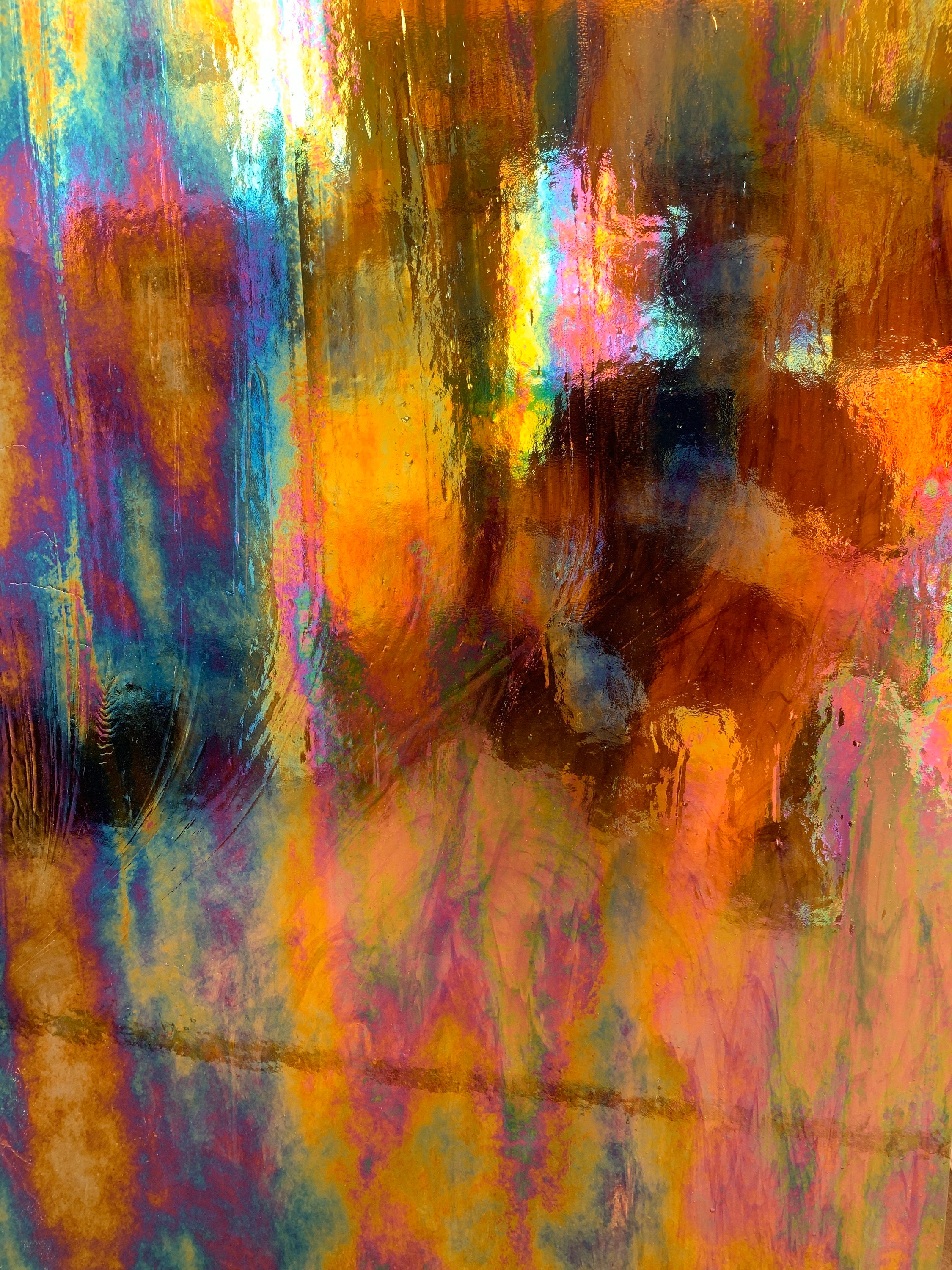 Stained Glass Sheet Medium Amber and Dark Amber Brown Streaky Iridized Wissmach MOSAIC