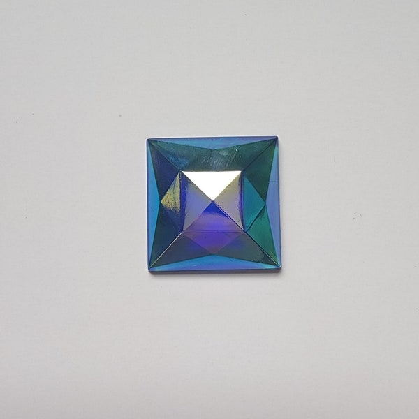 Square Faceted Jewels- German Made- Trans Aquamarine Iridescent- Multiple Sizes- Stained Glass and Lead