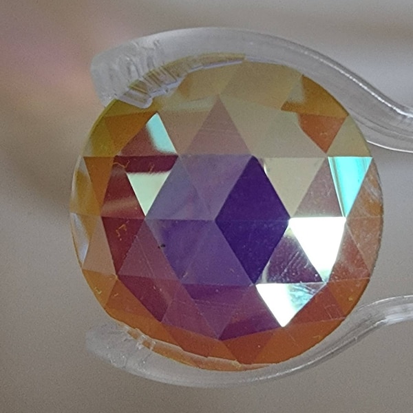 Round Faceted Jewels- German Made- Trans Clear Iridescent- Multiple Sizes- Stained Glass and Lead