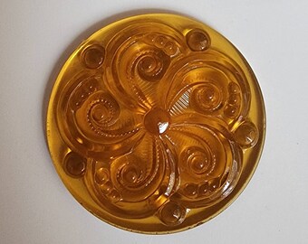 Round Swirly Jewels- German Made- Trans Medium Amber- 35mm- Stained Glass and Lead
