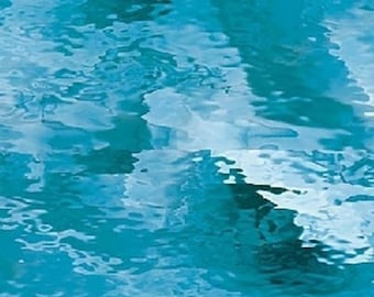 May include: Abstract image of rippling water in shades of blue and turquoise. The surface reflects light, creating a dynamic pattern of waves and highlights. The overall effect is a serene and fluid visual texture.