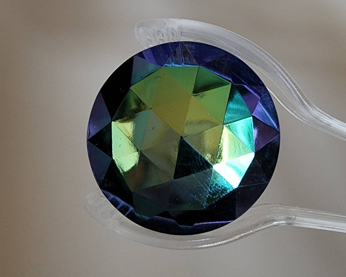 Round Faceted Jewels- German Made- Black Iridescent- Multiple Sizes- Stained Glass and Lead