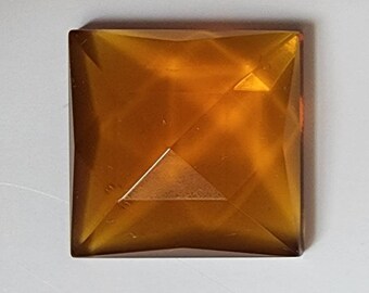 Square Faceted Jewels- German Made- Trans Medium Amber- Multiple Sizes- Stained Glass and Lead