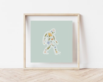 Digital Download Print "Wildflower Sasquatch" Original Floral Illustration Design PNW Bigfoot Art