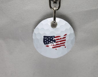 Premium Golf Ball Keychain - Limited Edition - USA Flag - 28.93mm x 7.25mm          (2129)