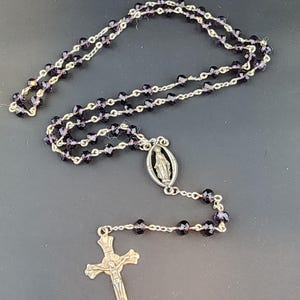 Purple Faceted Beaded Silvertone Rosary