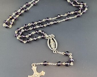 Purple Faceted Beaded Silvertone Rosary