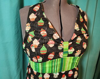 Christmas Cupcakes 100% Cotton Retro Halter Kitchen Apron